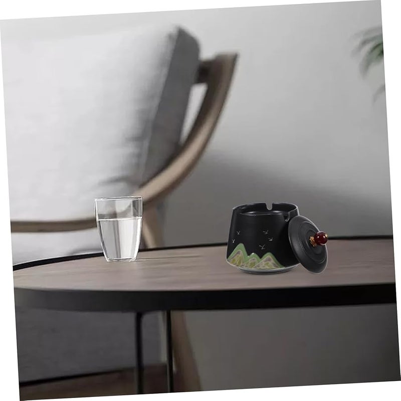 Hand Painted Ceramic Ashtray with Lid Windproof Design for Indoor Outdoor Use - Image 4